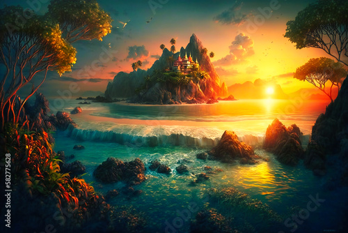 A breathtaking sunset casting warm hues over a tranquil ocean