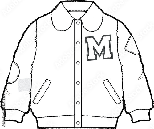 TEDDY JACKET VECTOR FLAT DRAWING.
