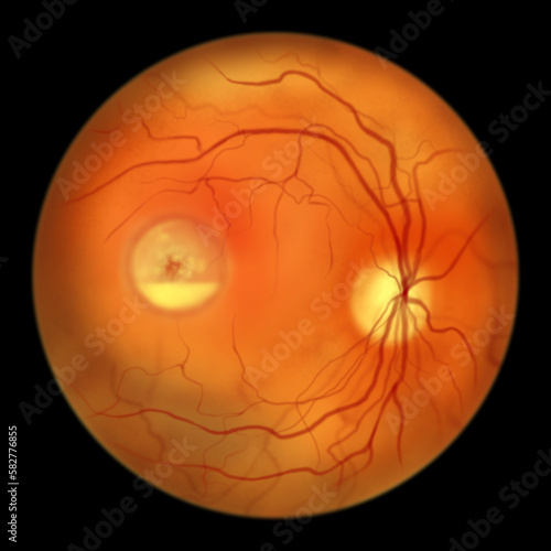 Best vitelliform macular dystrophy, Pseudohypopyon stage, layering of lipofuscin, illustration © Dr_Microbe
