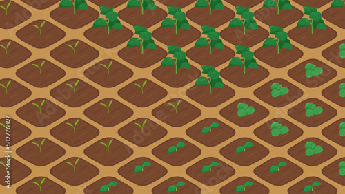 農場ゲームの背景イラスト_芽_アイソメトリック_16:9