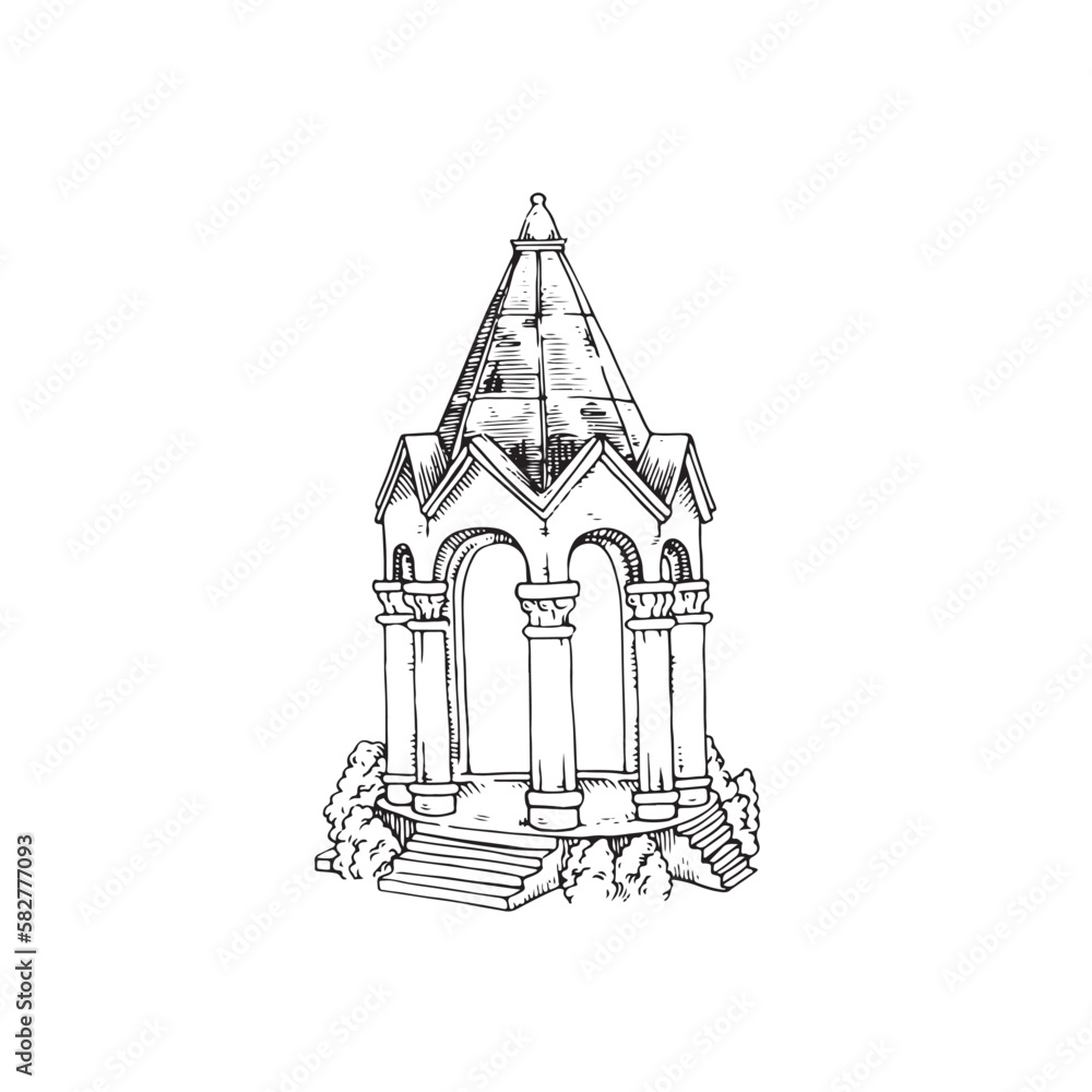 Gazebo. Vector illustration in doodle sketch style.