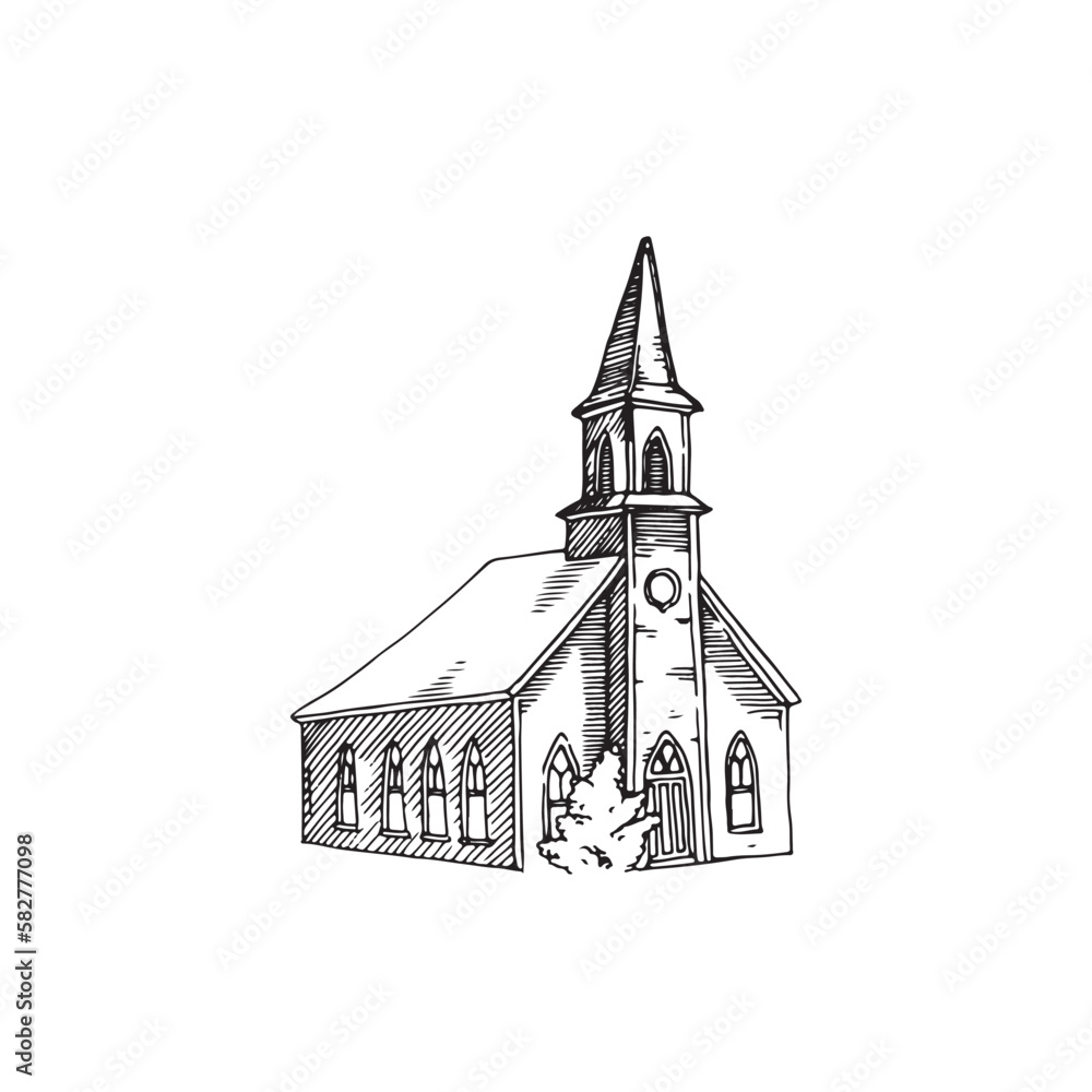 Church.Vector illustration in doodle sketch style.