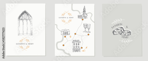 Wedding map,card. Vector illustration of a wedding invitation.