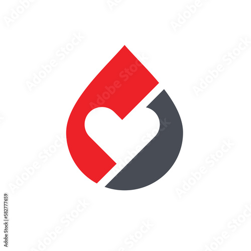 Blood drop with heart logo design, ink drop and love logo icon, blood donor symbol