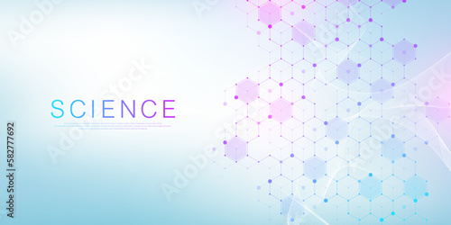 Technology abstract lines and dots connect background with hexagons. Hexagons connection digital data and big data concept. Hex digital data visualization. Vector illustration