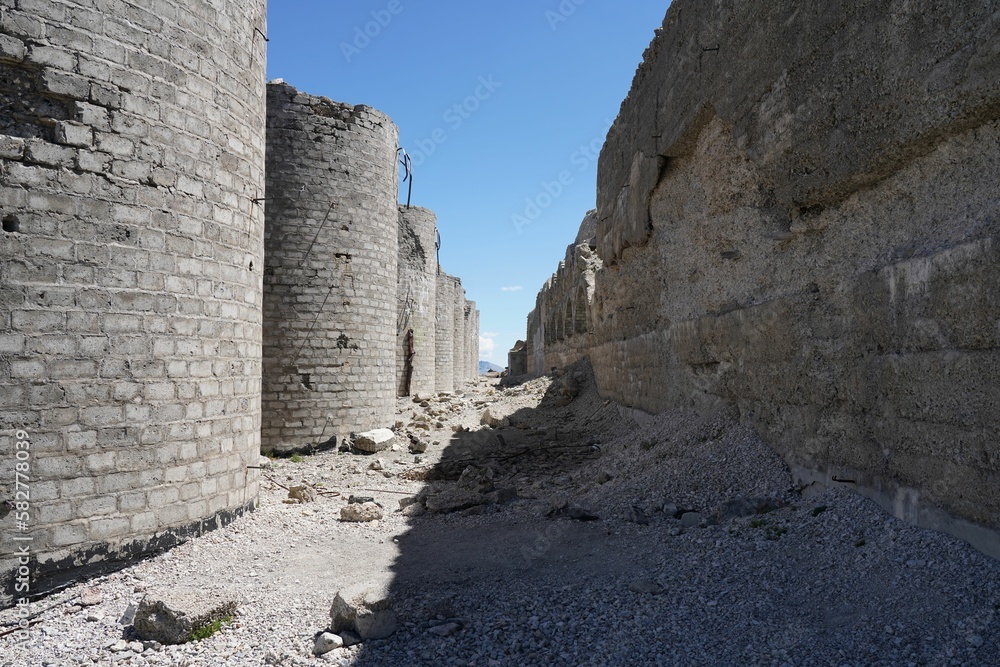 View of the ruins of military buildings in Mont Chaberton peak