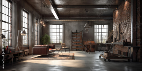 Large loft in industrial style  3d render  Generative AI