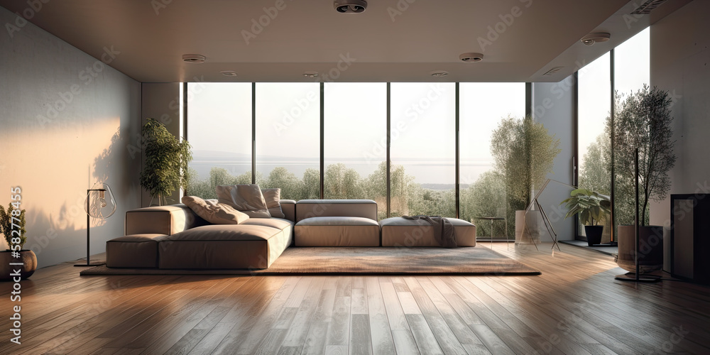 Fototapeta premium Modern bright home living room interior, background, 3d render Generative AI