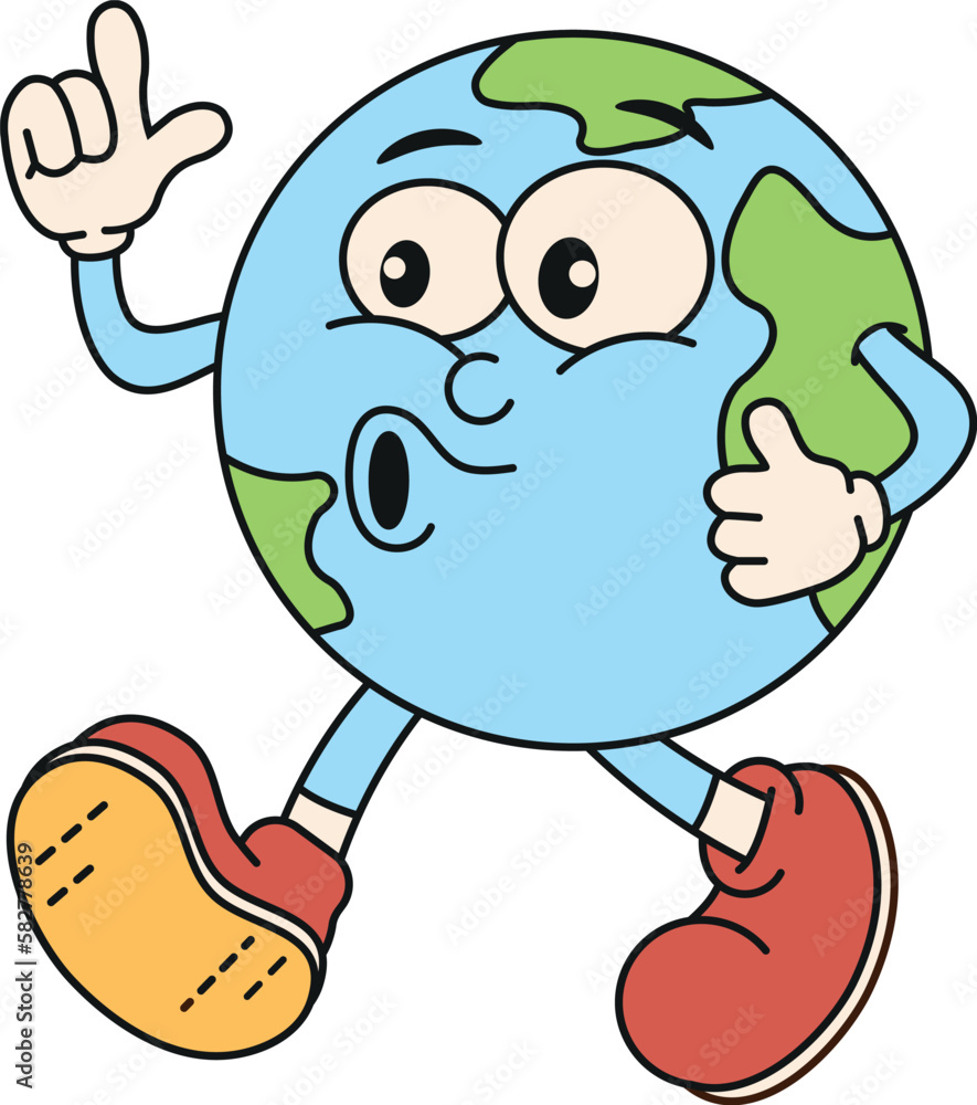 Fototapeta premium Isolated image of a retro cartoon planet. Vintage character in doodle style isolated on white background. Vector.