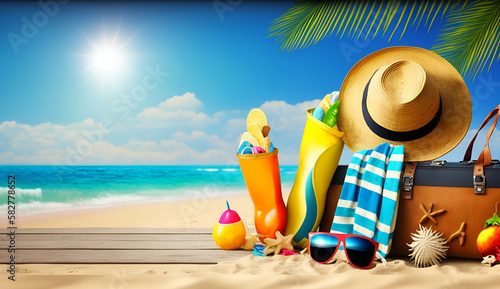 summer vacation on the tropical beach illustrator design banner