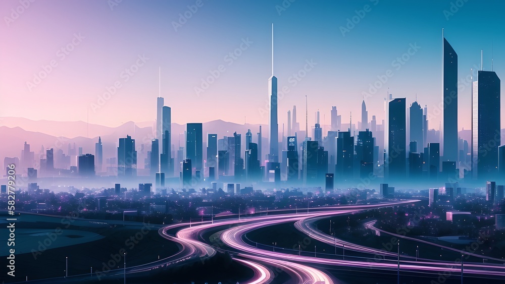 Digital drawing of a futuristic city, generative AI