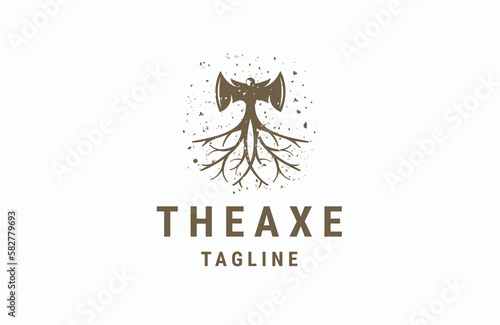Axe root logo design template flat vector