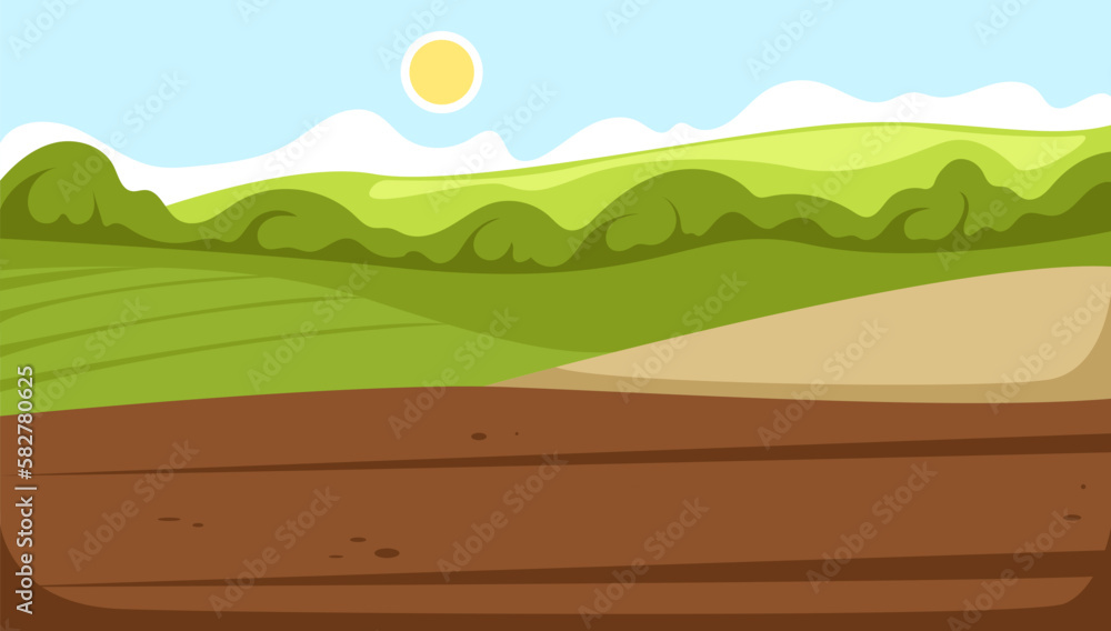 Agriculture field landscape farm countryside concept. Vector graphic design illustration