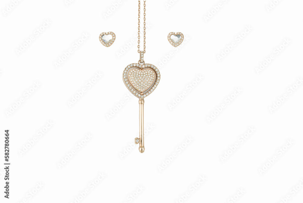 necklace with gold key on background. necklace with gold key on background.