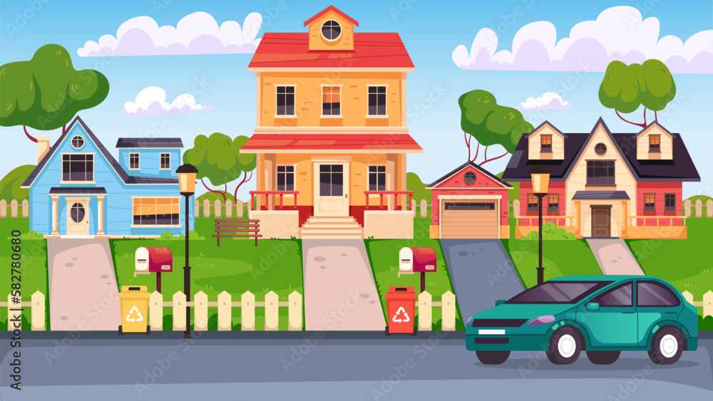 Neighborhood Street Cartoon House Home
