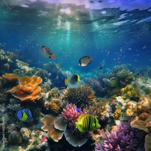 underwater life on a coral reef in the caribbean generated ai © jechm