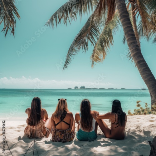 group of girl friends on a beach on vacation GENERATIVE AI