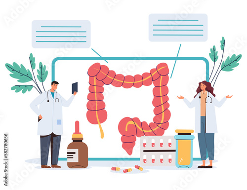 Intestine internal organ disease check diagnostic concept. Vector graphic design element illustration