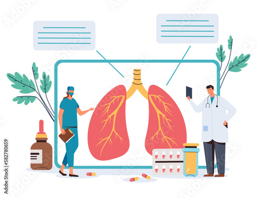 Lung respiratory system asthma cancer tuberculosis disease check diagnostic concept. Vector graphic design element illustration