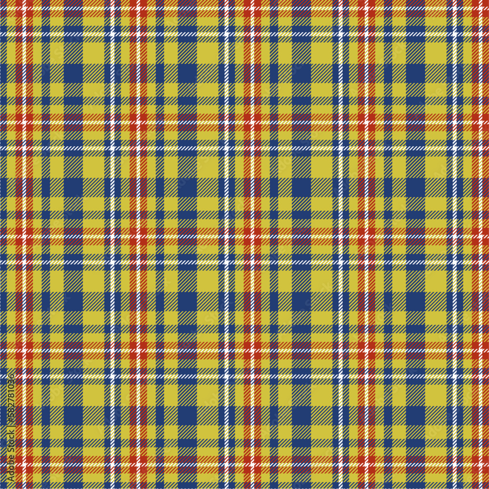 Blue yellow plaid seamless background for textile wallpaper, festive decoration.Vector image.