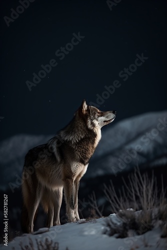 lone wolf talking to the moon in the night, Generative AI