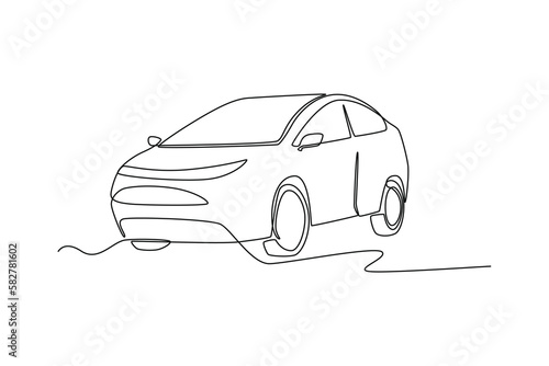 Continuous one-line drawing modern electric car for the future. Electric car concept single line draws design graphic vector illustration