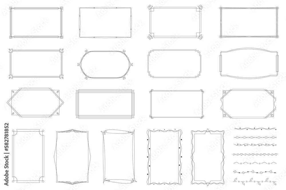 Decorative frames set graphic elements in flat design. Bundle of vintage lines calligraphic borders with curls corners, rectangle ornaments certificate templates. Illustration isolated objects Decorative frames set graphic elements in flat design. Bundle of vintage lines calligraphic borders with curls corners, rectangle ornaments certificate templates. Illustration isolated objects