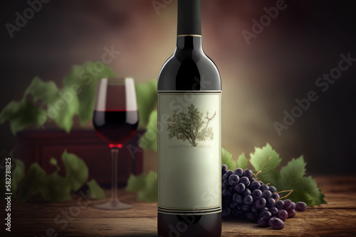 Red wine bottle mockup made with Generative AI.