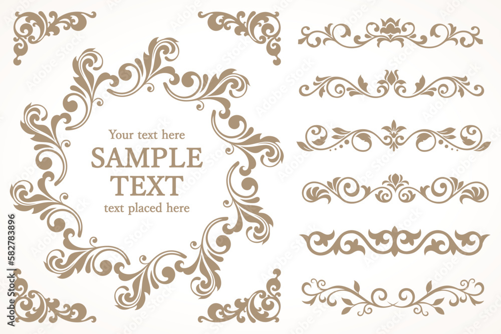 Plant decoration circle frame material set , vector illustration Plant decoration circle frame material set , vector illustration