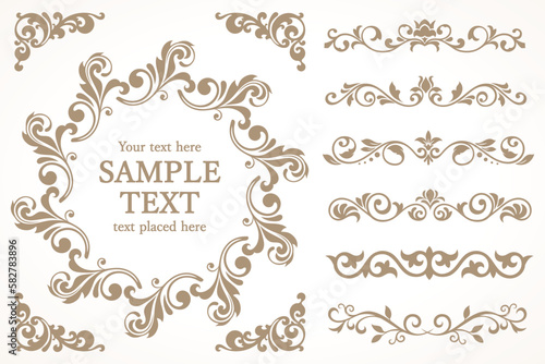Plant decoration circle frame material set , vector illustration