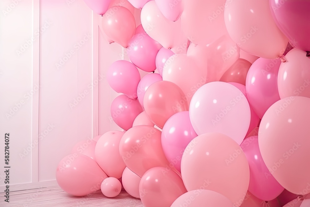 Pink balloons and space for text against light background. For greeting cards or background. Pink balloons and space for text against light background. For greeting cards or background.
