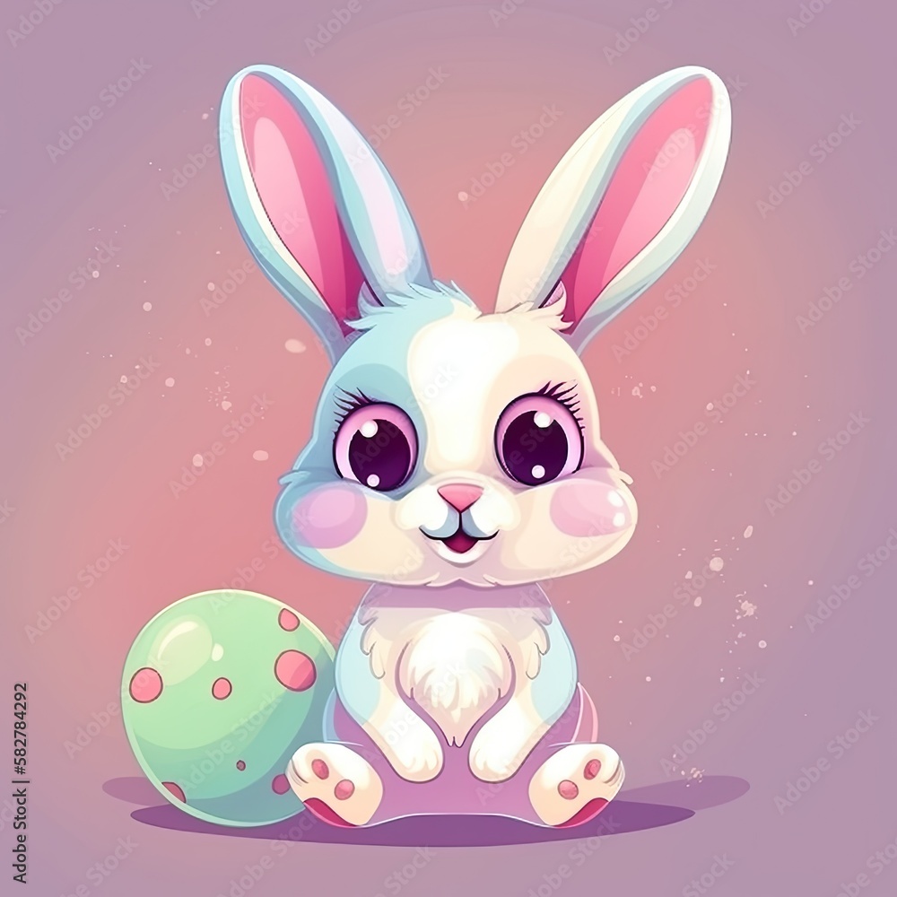 Fototapeta premium Adorable Easter Bunny cartoon on a colour pastel background. Generative AI