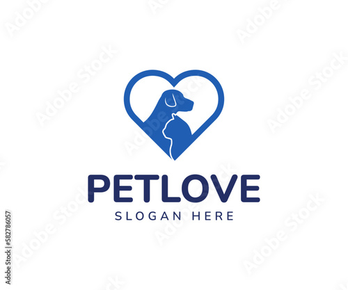 Pet love logo design. Dog and cat care logo for pet shop, pet house, veterinary clinic