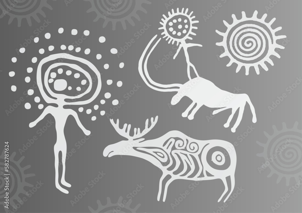 Fototapeta premium set of Kazakh ethnic rock paintings