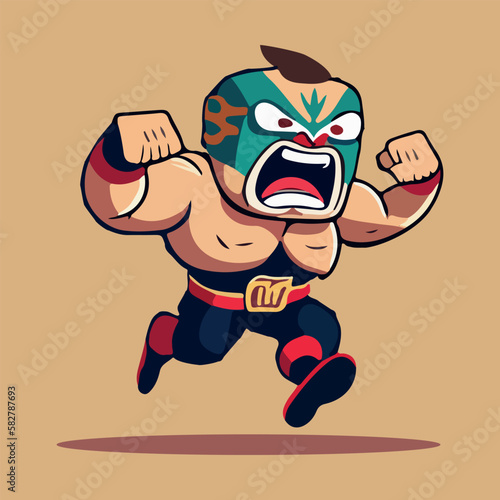 Strong cartoon Mexican wrestler Vector illustration