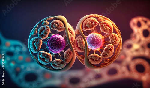 The process of cell division in which one cell divides into four genetically diverse daughter cells photo
