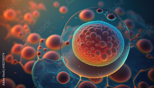 Microscope virus close up illustration created with Generative AI technology