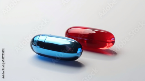 Shiny Finish: Red Pill and Metallic Blue Pill for Conceptual Design, generated by IA 