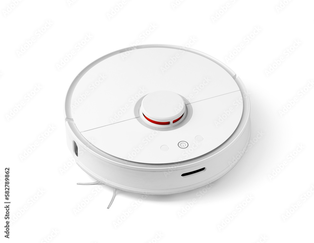 Robot vacuum cleaner on white background top view Robot vacuum cleaner on white background top view