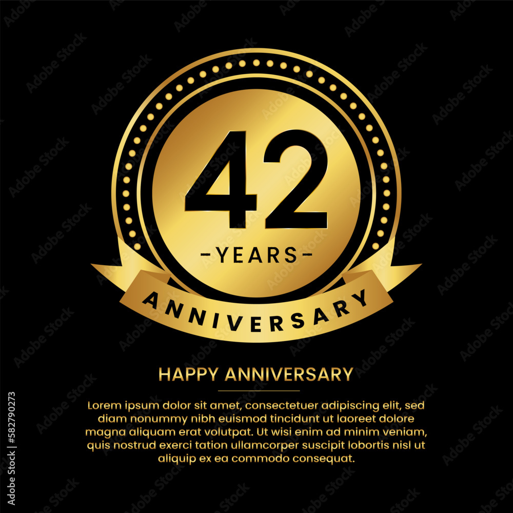 42 years anniversary banner with luxurious golden circles and halftone on a black background and replaceable text speech 42 years anniversary banner with luxurious golden circles and halftone on a black background and replaceable text speech