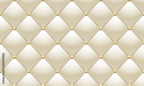 Seamless pattern with furniture leather upholstery. Gold and beige ornament. Luxury endless golden pattern. Carriage coupler vintage decor texture background.