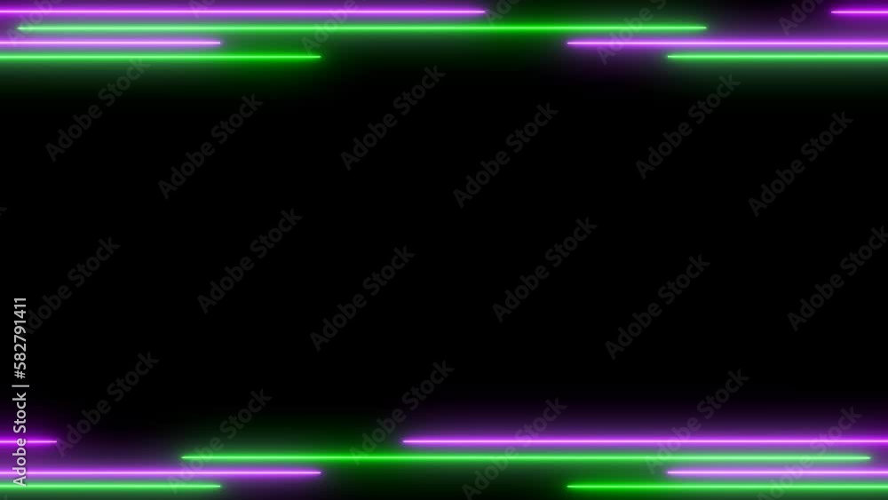 purple and green laser effect. glowing neon frame background with empty ...