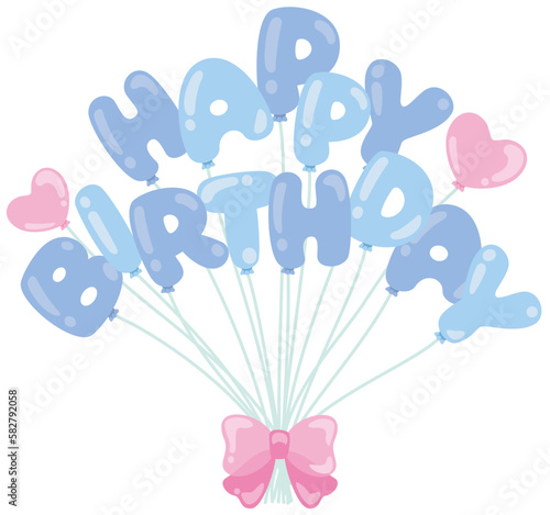 HAPPYBIRTHDAYの文字のぷっくりバルーンアイコン（ブルー）／紐部分は線データの為調整可/balloon