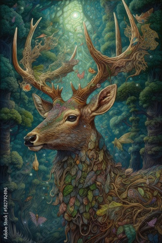 Potrait of deer in the deep of forest
