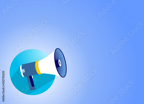 Icon of megaphone or speaker on blue background