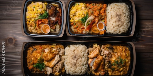 Ukrainian cuisine food in lunch boxes ready for delivery, top view - generative ai photo