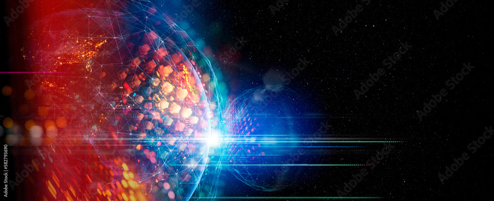 Photo of Communication technology for internet business. Global world network and telecommunication on earth and IoT. Elements of this image furnished by NASA Photo of Communication technology for internet business. Global world network and telecommunication on earth and IoT. Elements of this image furnished by NASA