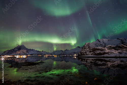 Aurora Borealis over Kabelvag, Norway  © DK Photography