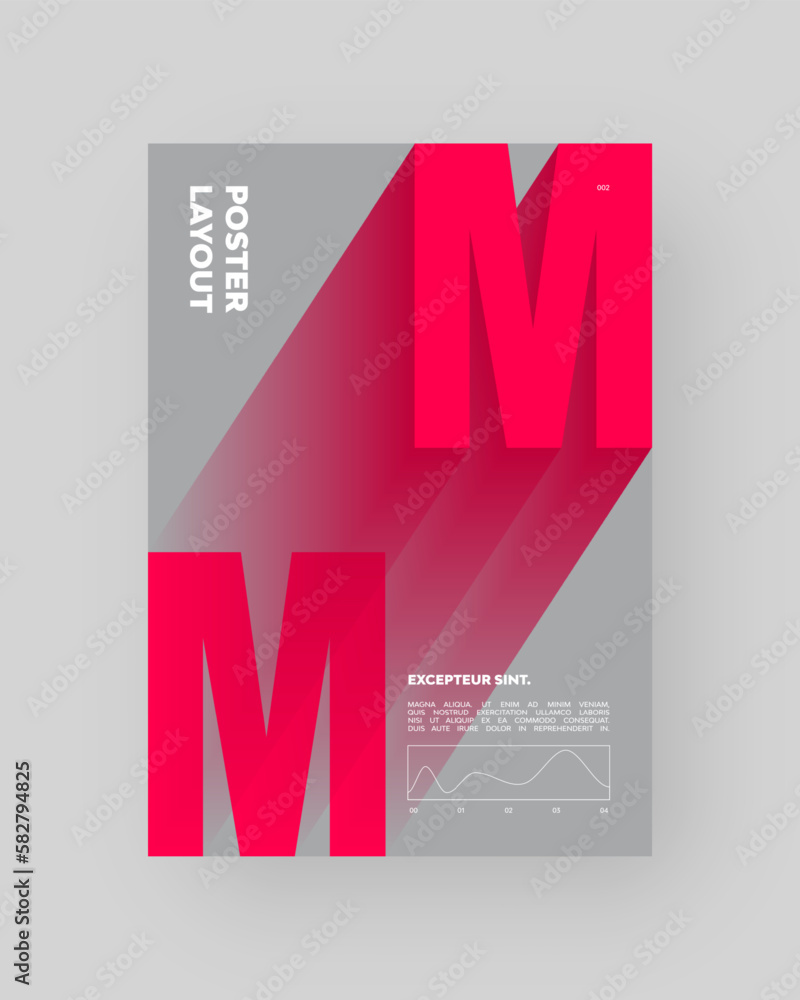Abstract Posters Design. Vertical A4 format. Modern placard. Strict and discreet brochure. Red letter, 3D type composition. Abstract Posters Design. Vertical A4 format. Modern placard. Strict and discreet brochure. Red letter, 3D type composition.