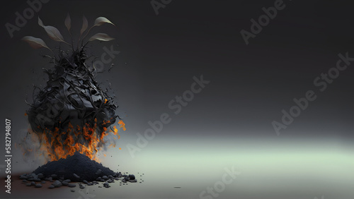 Charcoal pyrolysis process digital render